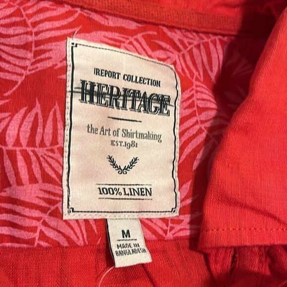 Heritage‎ by Report shirt Sz M red 100% linen academia resort breathable NWT - Picture 6 of 9